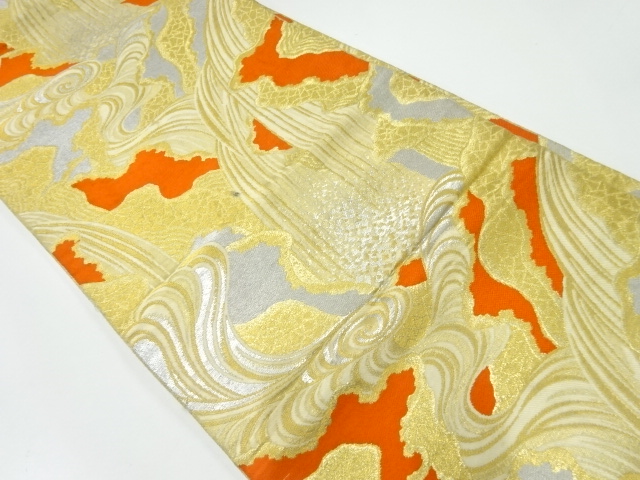 JAPANESE KIMONO / ANTIQUE FUKURO OBI / SILK / WOVEN WATERFALL & STREAM